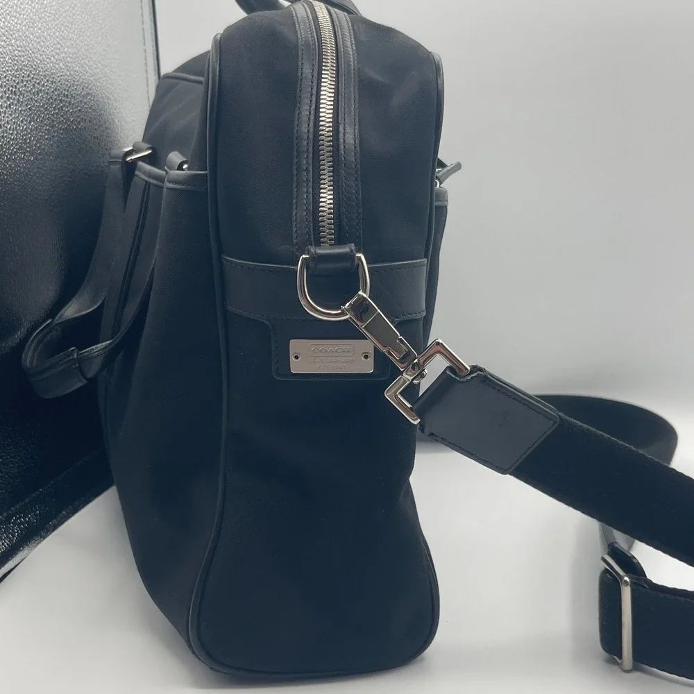 Coach Briefcase Messenger Bag Black Canvas Leather Laptop Work Travel STRAP